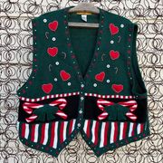 Vintage 90s Ugly Christmas candy cane peppermint stripe hearts sweater vest 2X