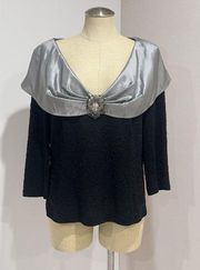 ALEX EVENINGS Women's Black Silver Stretch Off Shoulder Elegant Top Size XXL