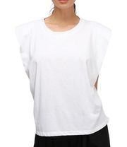 STORETS Elena Crew Neck Sleeveless Padded Shoulder Cotton Top  White Sz S/M, NWT