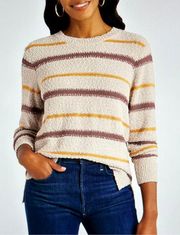Mason & Belle Ellie Textured Long Sleeve Sweater - Cream/Browns - size L