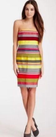 J. McLaughlin yellow red striped strapless dress 0