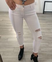 Pinkish White Ripped Ankle Skinny Jeans / Size 25