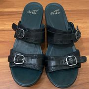 DANSKO Jessie Adjustable Double Strap Black Lizard Leather Wedge Sandals Size 39