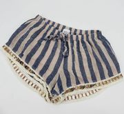 LA Blue Striped Ring Crochet Fabric Shorts - Medium