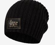 Love Your Melon black knit hat! Comfy and warm! Gold and whit stitching!