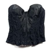 Victoria’s Secret Y2K Vintage Black Satin & Lace Panel Bustier Corset Top 36C