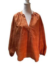 2 Tone Orange Plaid 3/4 Elastic Sleeve Pull Over Women's Shirt Size XL