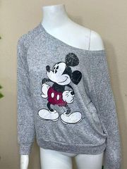 Disney Mickey Oversized Off Shoulder Gray Sweater