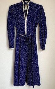 Vintage 80s Gunne Sax Calico Floral Prairie Midi Dress in Blue