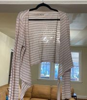 Cream and White Stripped Cross Tie Wrap Long Sleeves Top