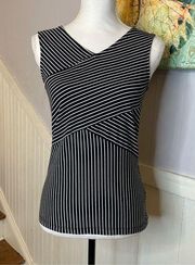 Tahari Black and White Striped Stretch Tank Top