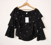 Star Embroidered Off The Shoulder Top Size Small