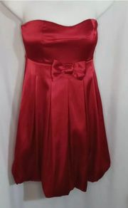 red satin strapless dress size small