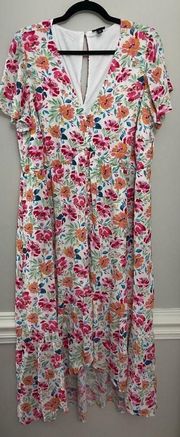 Torrid Ivory Floral Gauze Button Front Frilly Girly Midi Pocket Dress 1X