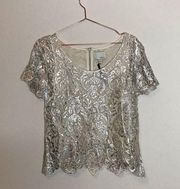 NWOT Greylin crochet lace silver blouse