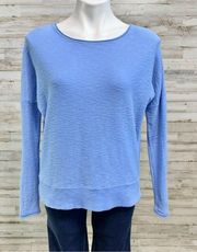 Knit Cotton Slub Top Womens Size XS Blue Dolman Sleeve Split Side