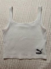 White Ribbes Embroidered Puma Tank Top