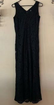 Vintage Laura Ashely Black Lace Sleeveless Maxi Dress Size 6