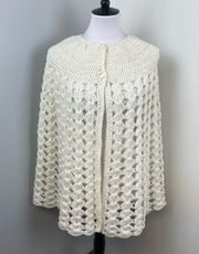 Vintage Ivory Handmade Open Knit Crochet Boho Cape Poncho