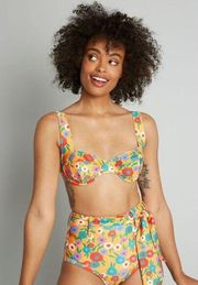 Modcloth The Pippa Yellow Floral Two Piece High Waisted Retro Swim Suit XL