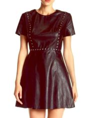 Do + Be Black Faux Leather Studded Fit Flare Mini Dress Size S