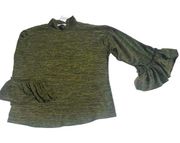 Kontrol Olive Green Bell Sleeve Mock Neck Sweater, Size XL