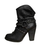 Not Rated Women’s Black Heeled Ankle Boots Studded Chain Harness Strap Size 5.5