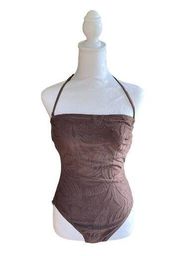Tommy Bahama Women’s One Piece Underwire Swimsuit Brown Velour Tropical Palmtree