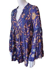 NWT I Joah Blue & Orange Floral Long Sleeve Blouse (S)