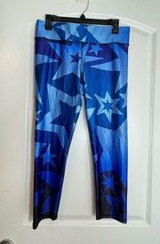 Terez Electric Blue Stars Mid Rise Cropped Workout Leggings, Size XL NWT