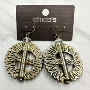 Chico's Arria Chunky Studded Dangle Gold Tone Earrings Pierced Pair