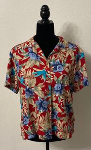 Sunset Cove Tropical Print High Low Button Down Vintage Size Large RN#54365