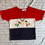 VTG Y2K Nautical Flags Red White Blue Bobbie  Top Shirt