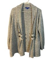 Apt. 9 Gray Opened Front Long Sleeve Textured Sweater Knit Cardigan Women Sz PL