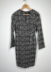 Donna Karan Jacquard Knit Faux Wrap Sheath Dress Size 2 Black White Sheath