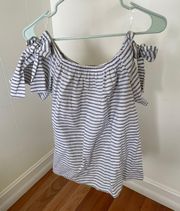 boutique Blue & White Striped Off the Shoulder Top