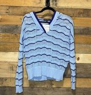 Central Park West Knit Kiki Rae Crochet Blue Stripe Sweater Sz S