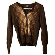 Apt 9 Cardigan Womens Medium Cashmere Sweater Brown Argyle Diamond Button Up