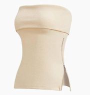 Commense Dual Zip Down Overfold Strapless Tube Top SZ S NWT Ecru Cream