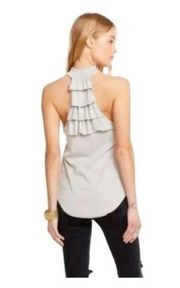 Chaser NWT  High Neck Ruffle Racerback Ribbed Tank Top Gray Size Medium M NEW