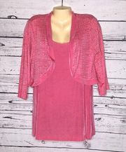 Slinky Brand NWT Size L 2 Pc. Pink Travelers Knit Cardigan & Tank Top Set