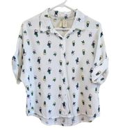 Japna Cactus Print Collared Short Sleeves Button Down Shirt Relaxed Fit Medium