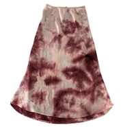 Love Tree Skirt Womens Small Pink White Tie Dye Midi Stretch Waist A Line Satiny