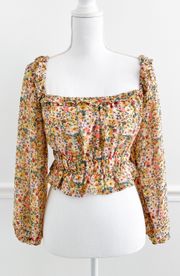 Lush Boutique Multi Floral Ruffle Long Sleeve Top