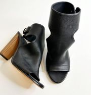 Vince Addie Leather Open Toe Cut Out Bootie Wooden Block Heel Black Women's 8M