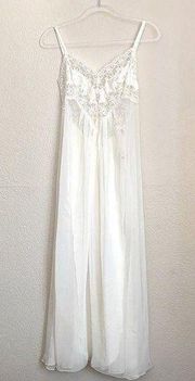 Victoria's Secret  White Long Maxi Wedding Lace Satin Sheer Chiffon Night Gown