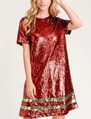 Vanilla Bay Red Sequin Midi Shirt Dress Sz S