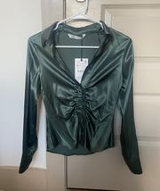 PLEATED SATIN EFFECT SHIRT