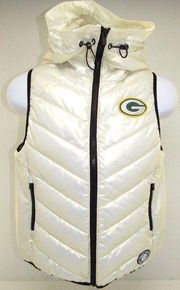 Womens DKNY GREEN BAY PACKERS Cream Green Yellow Puffer Vest Hoodie Jacket Small