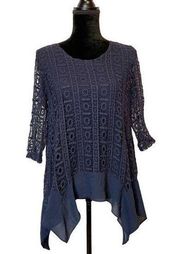Monoreno Knit Crochet Blouse in Blue